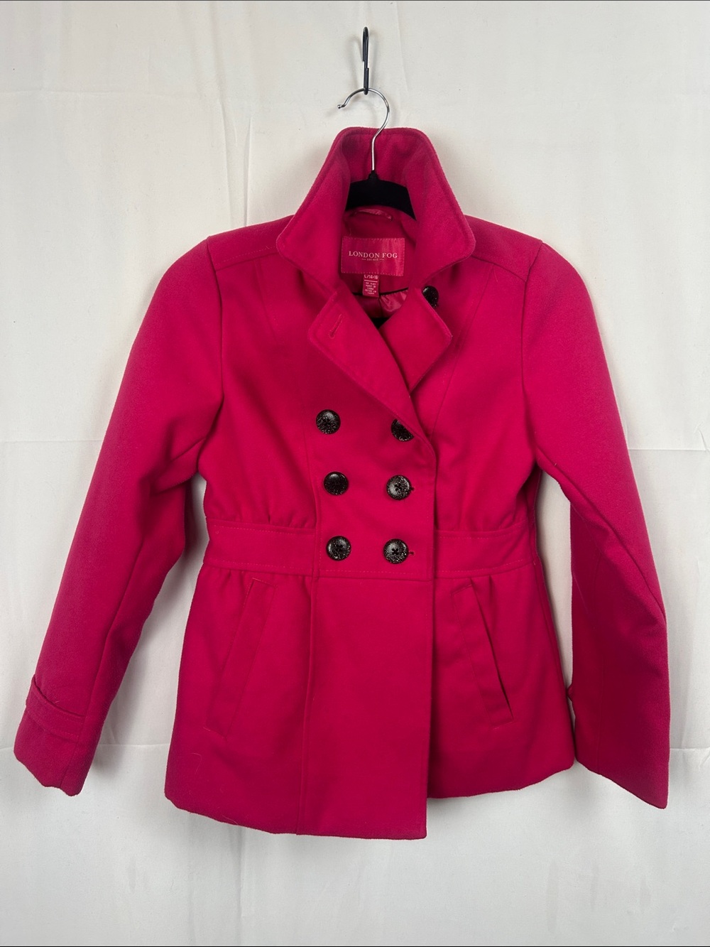 London Fog Women's Bright Pink Double-Breasted Peacoat